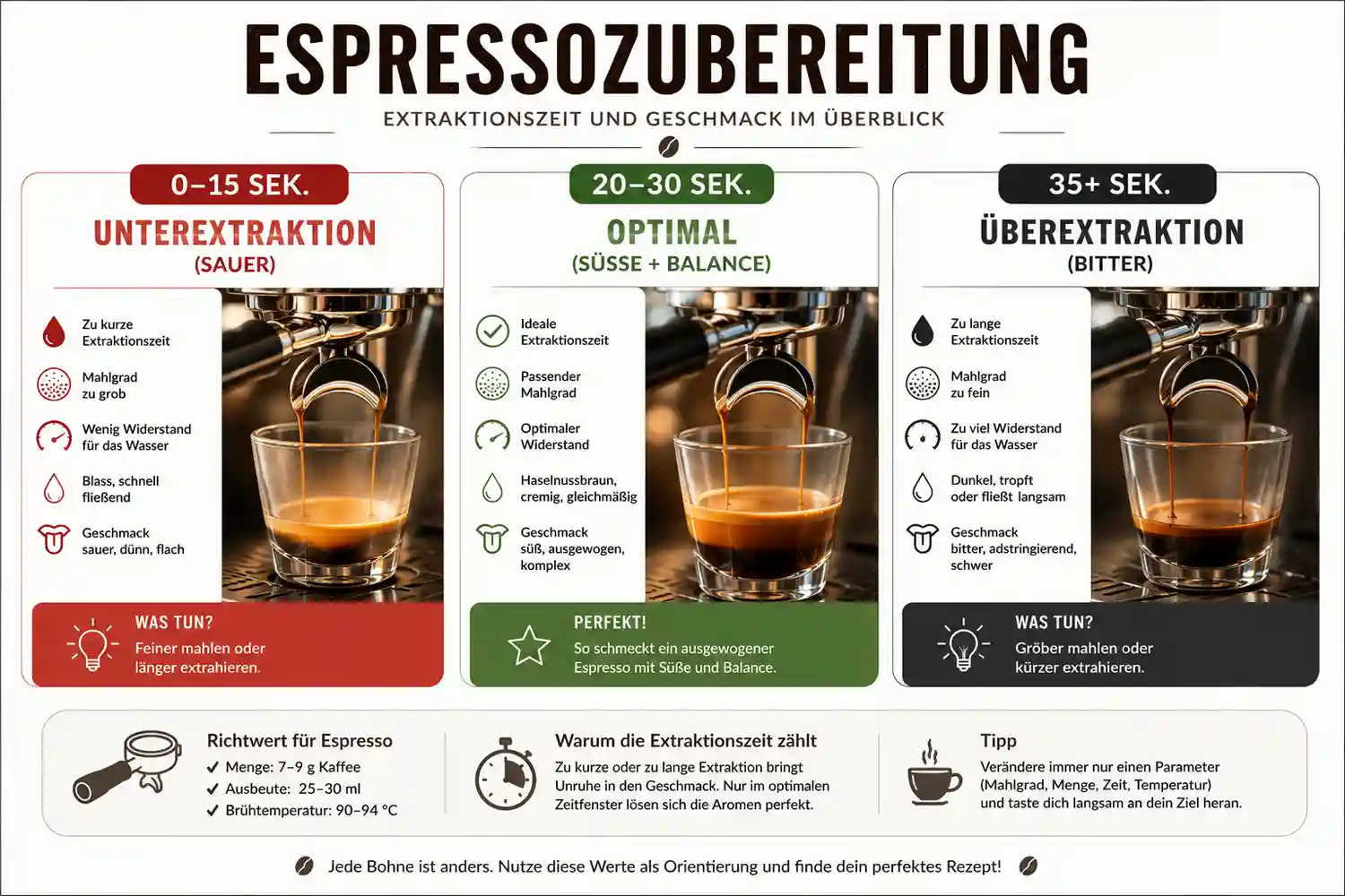 Fehleranalyse für Espresso bei saurem oder bitterem Geschmack