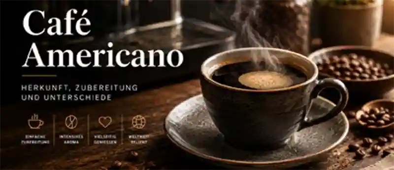 Frisch zubereiteter Café Americano in Keramiktasse auf Holztisch